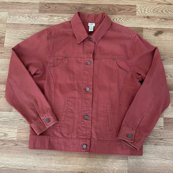 J.Jill Women Rust Color Linen Blend Button Front Denim Jacket Size MT - Picture 7 of 7